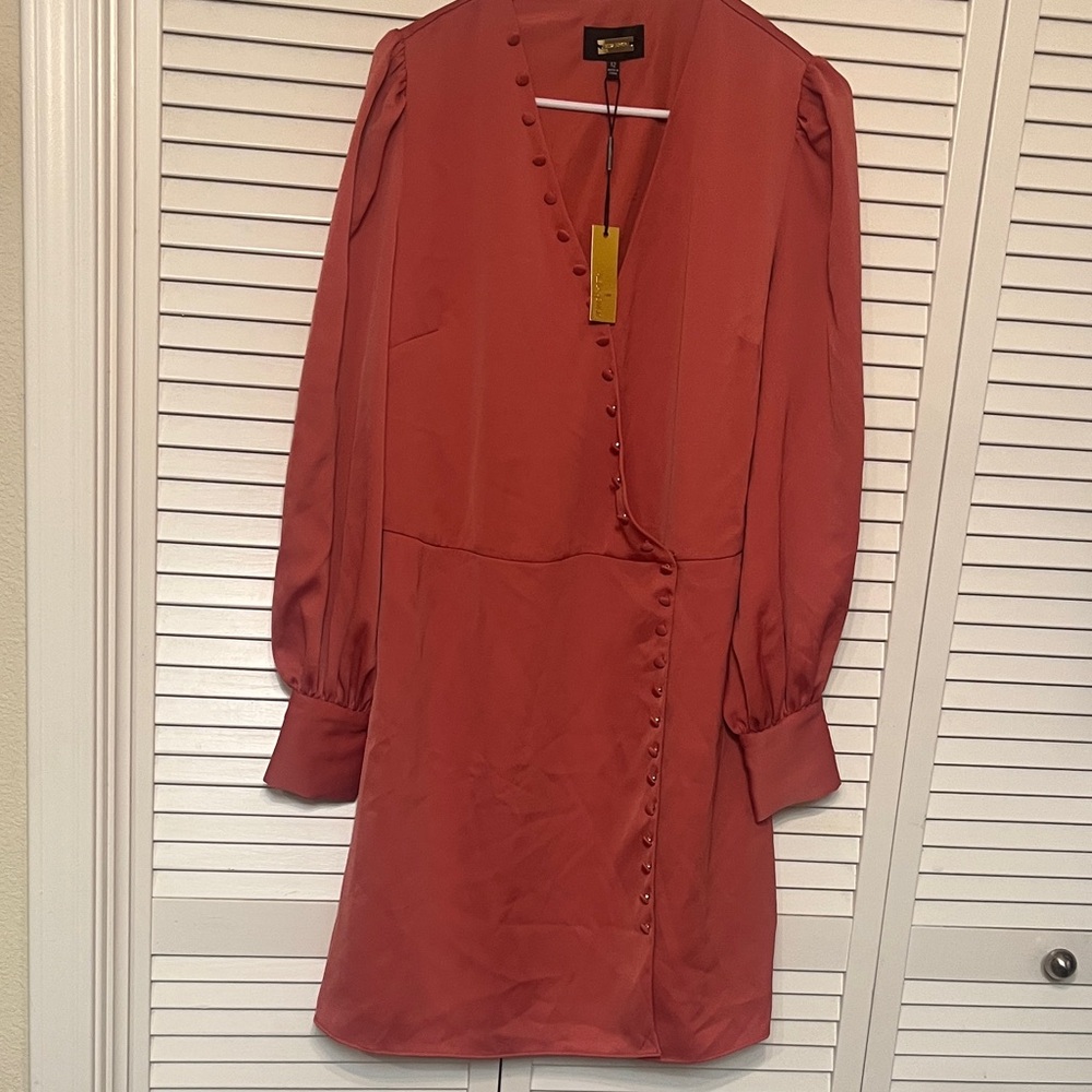 Alexia Admor Terracotta Buttoned Long Sleeve Dress